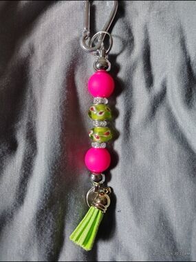 Neon Pink & Lime Tassel Bead Keychain